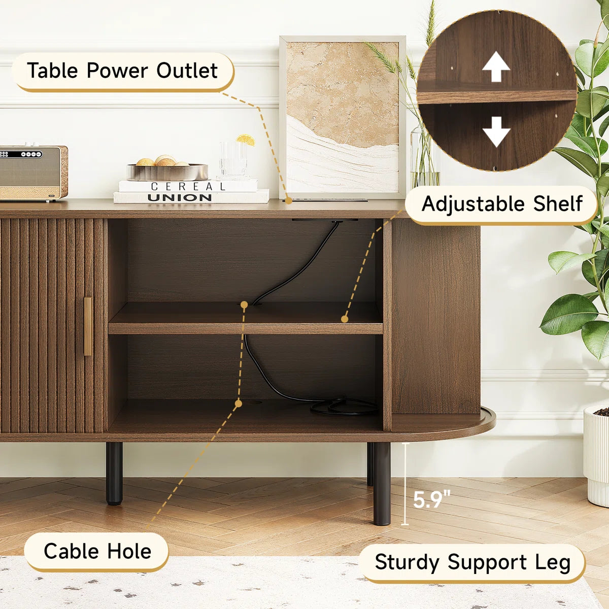 Tv Stand With Storage And Shelves Designed To Fit 55’’ - 80’’ Tvs. Wood Entertainment Center For Living Room And Bedroom, Media Console And Modern Tv Console Table