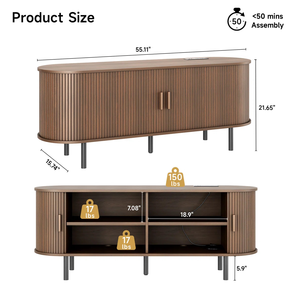 Tv Stand With Storage And Shelves Designed To Fit 55’’ - 80’’ Tvs. Wood Entertainment Center For Living Room And Bedroom, Media Console And Modern Tv Console Table