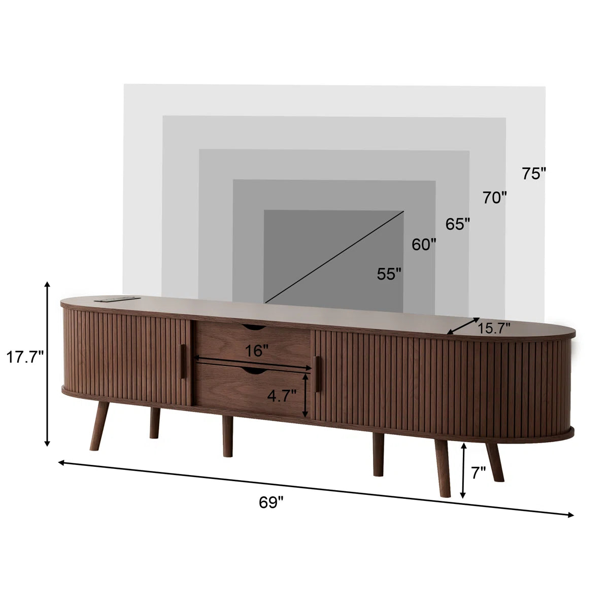 Chader Modern Wood 69"  with Drawers and Shelf Storage