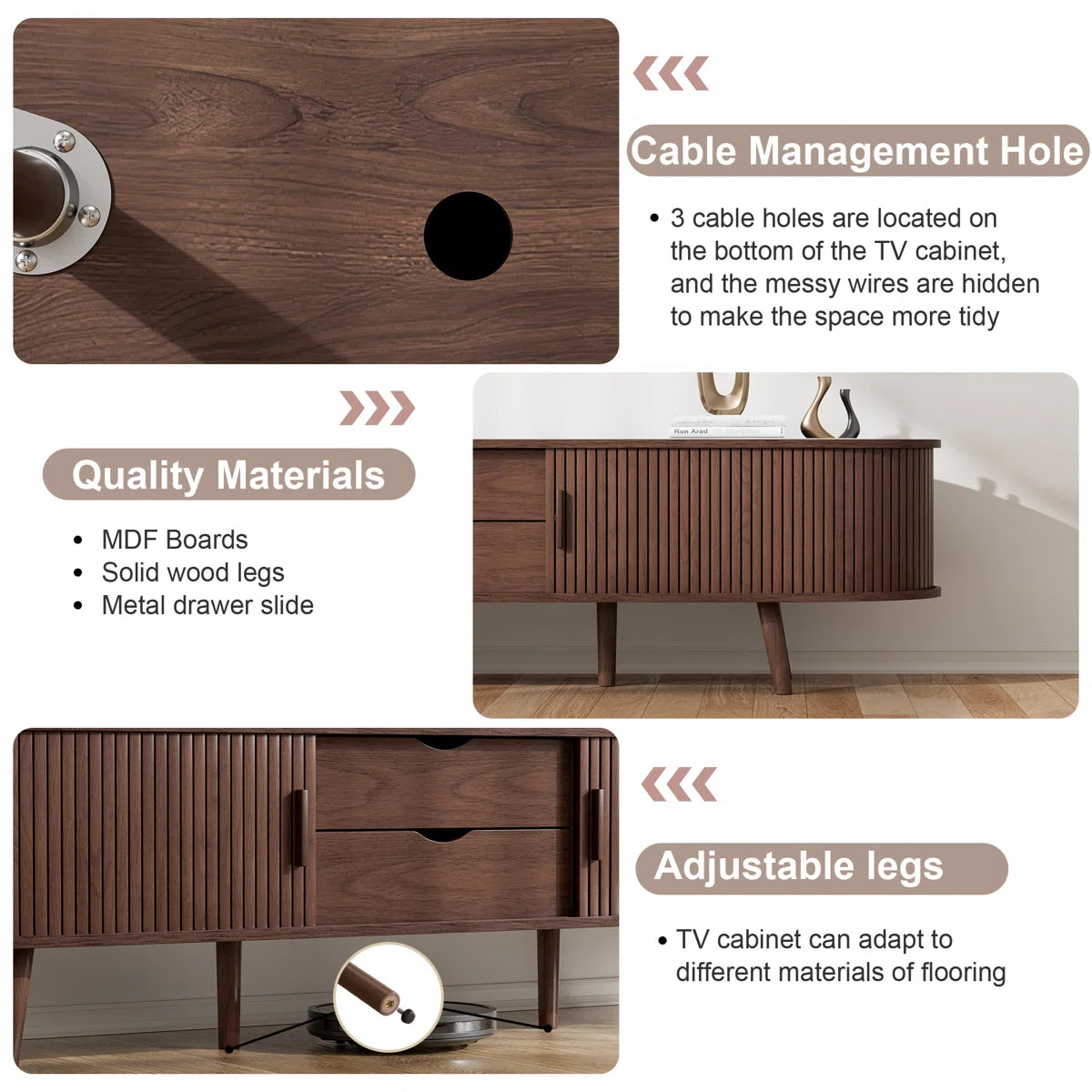 Chader Modern Wood 69"  with Drawers and Shelf Storage